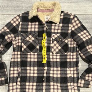 Soho Black and Pink Checkered Jacket with Sherpa Collar